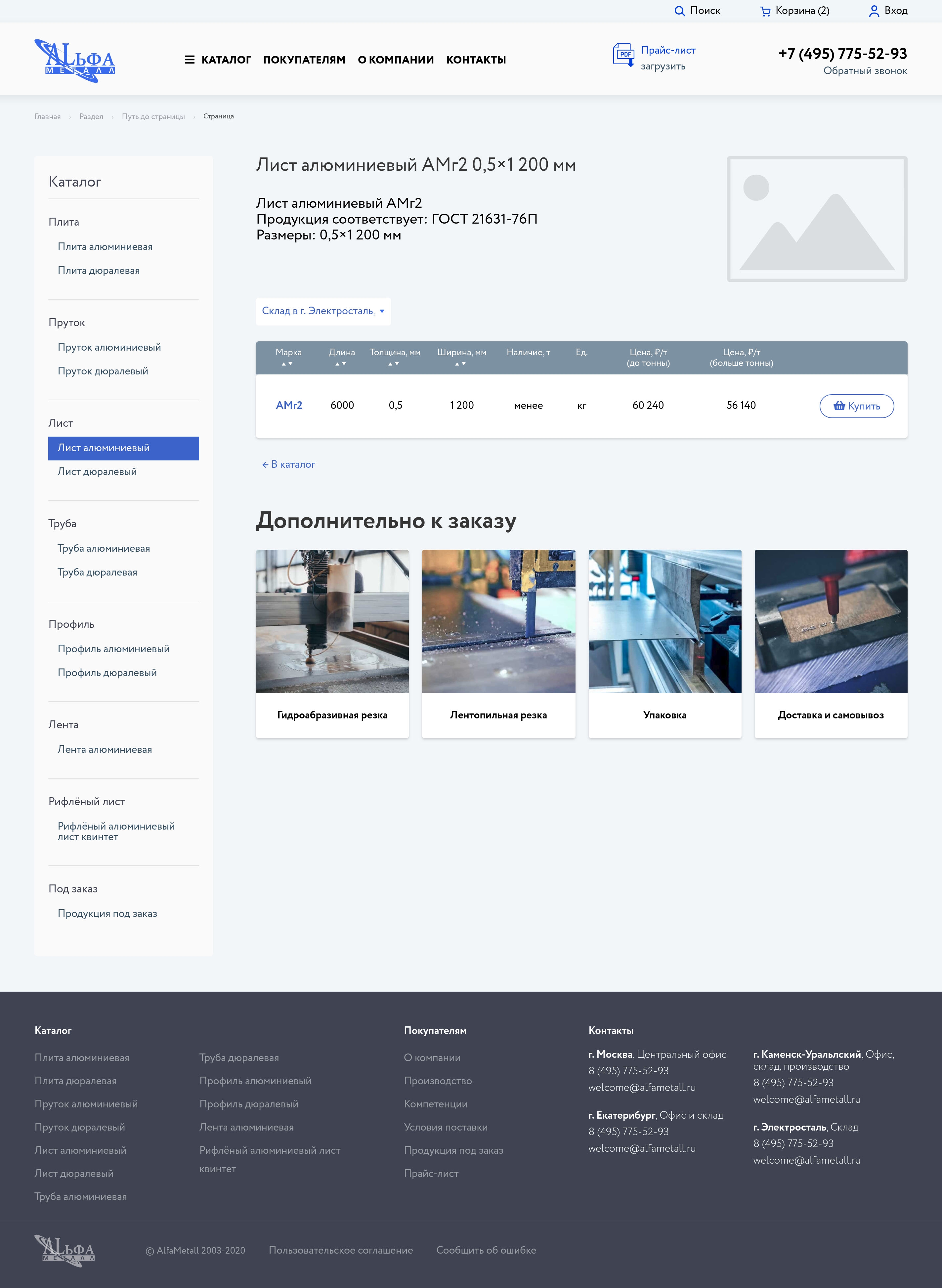 Страница товара в вёрстке