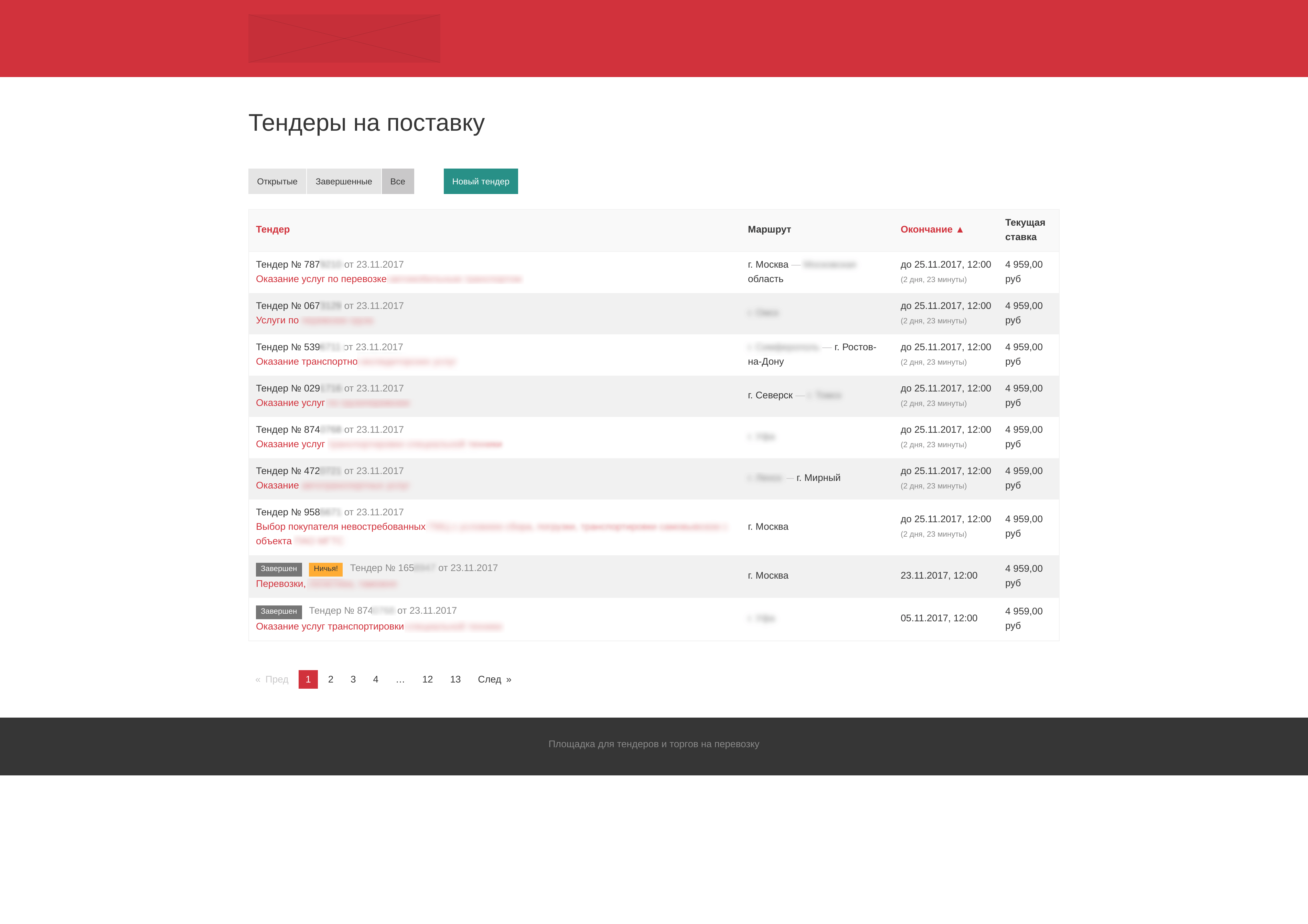 Прототип страницы тендеров на поставку Прототип страницы тендеров на поставку